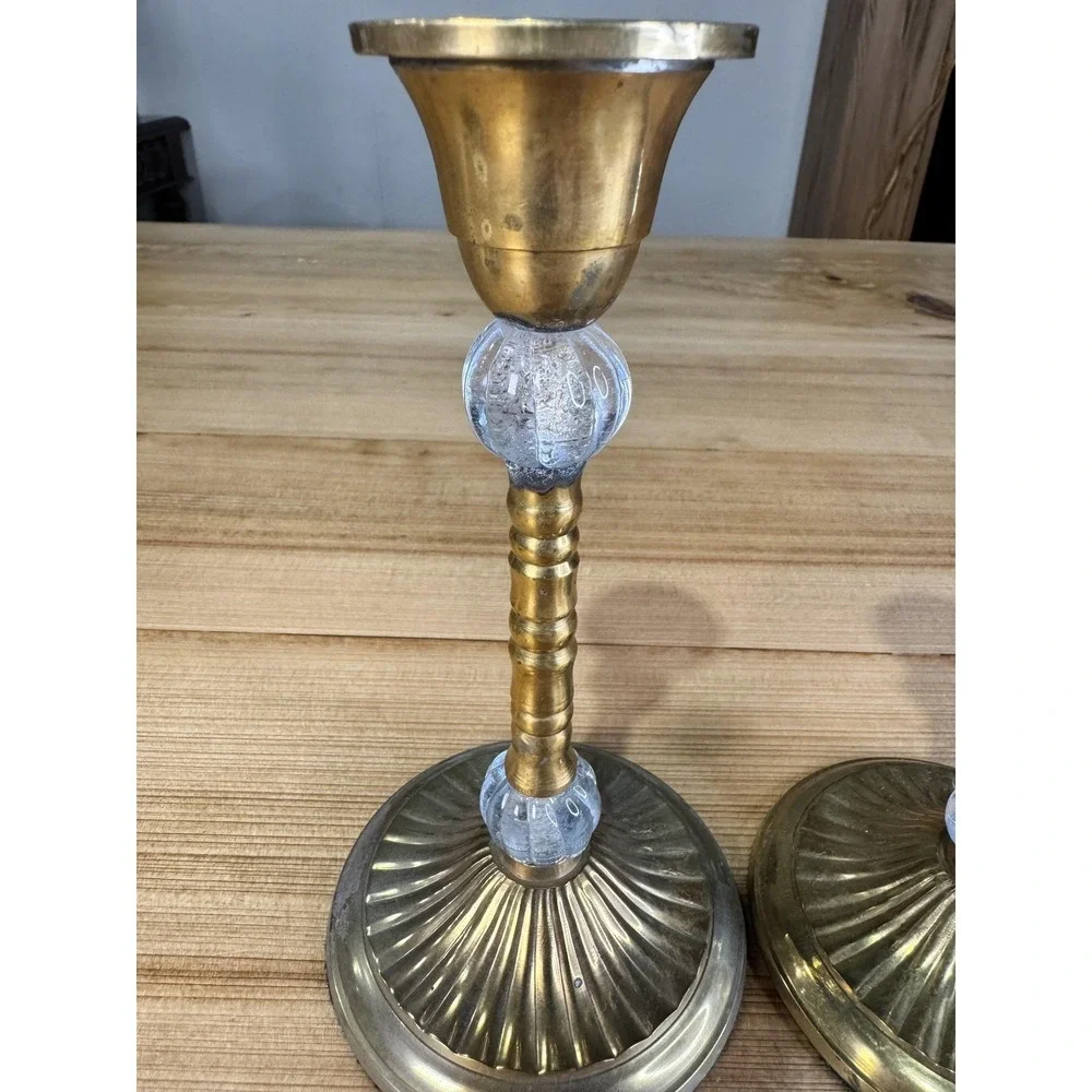 Gold Metal Glass Cobalt Candlestick Holders‎ Set 2 Traditional Taper Home Decor